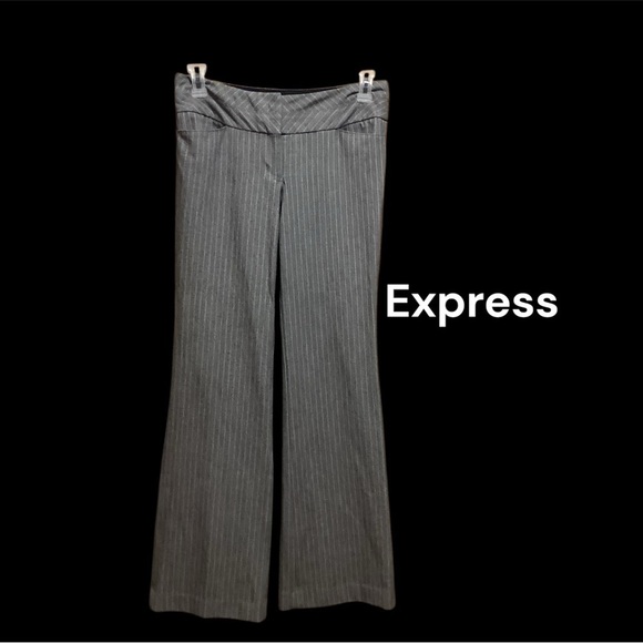 EXPRESS GRAY WITH WHITE PINSTRIPE PANTS SIZE 4 WITH 32” INSEAM GENTLY WORN - Picture 1 of 3